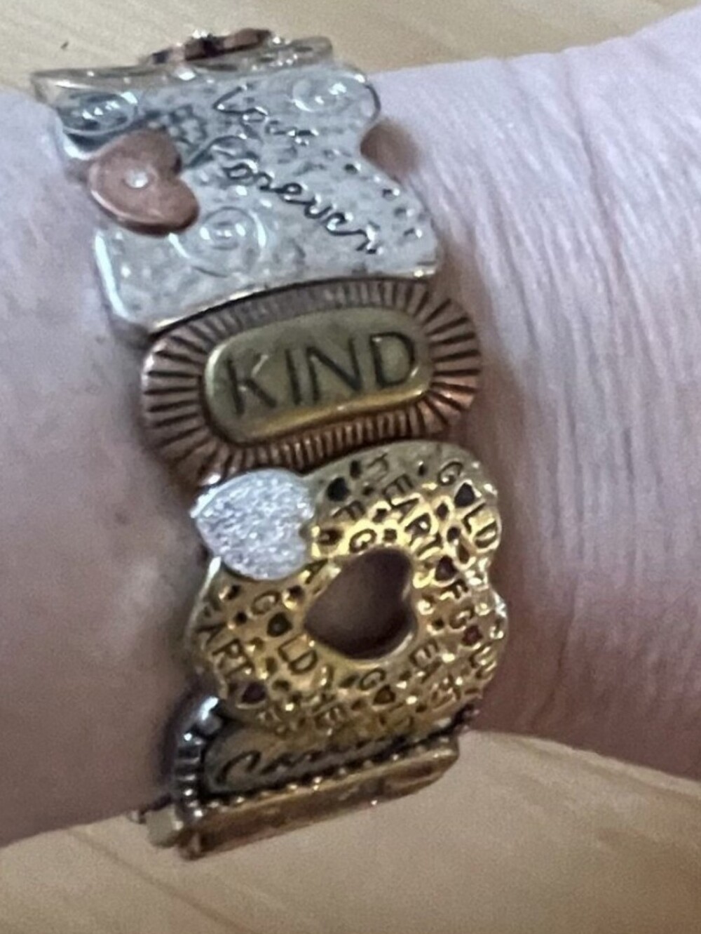 Tricolored Inspirational Link Stretch Bracelet - Gold, Rose & Silver